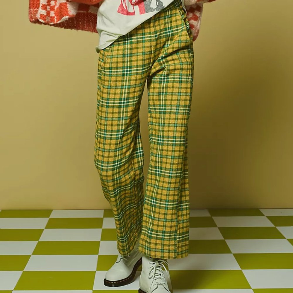 Free People Shape Up Trouser Green plaid size 12